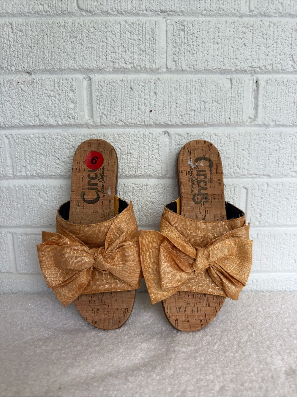 Circus by Sam Edelman Gold Bow Cork Slide Mules
